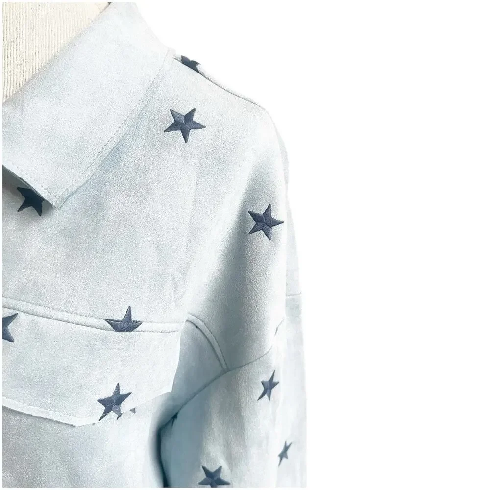 Dance & Marvel Suede Star Jacket Size Large NWT Blue Collared Western Rodeo